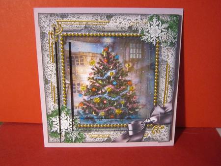 How Tree Looks Snow Spiral Edge Stacker Card Front by Denise Lada