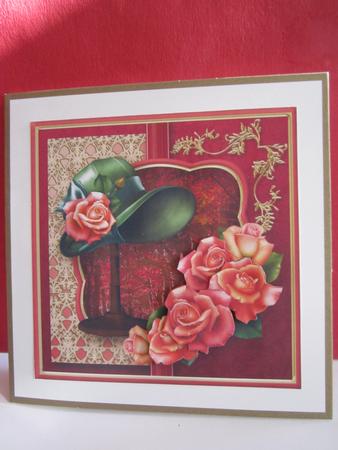 Rose Hat Decoupage Card Front by Denise Lada