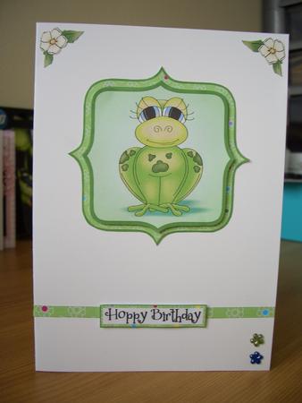 Hoppy Day Birthday Frog Card Front / Topper by Denise MacLachlan