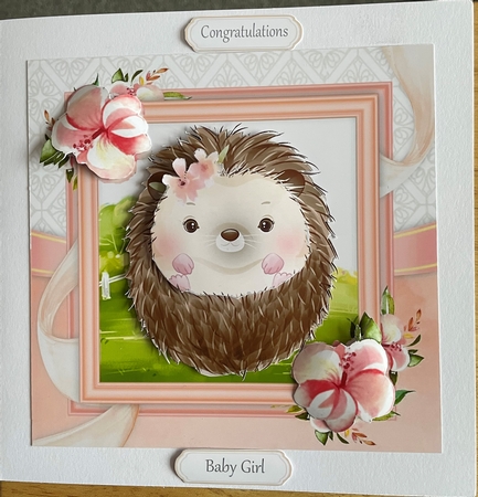  Hedgehog With Pink Flowers 7x7 by Denise Mason