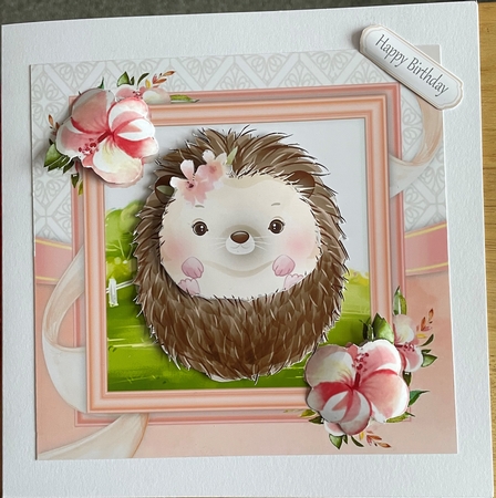  Hedgehog With Pink Flowers 7x7 by Denise Mason