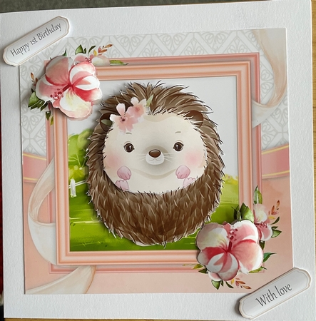  Hedgehog With Pink Flowers 7x7 by Denise Mason