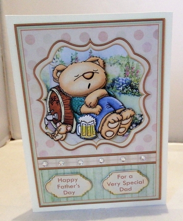 Beer Bear Snoozing Male Birthday Card Topper & Decoupage by Denise Clark