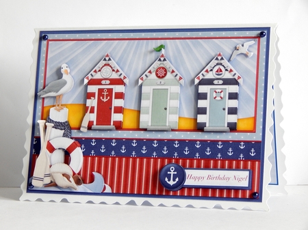 Beach Huts at the Coast Card Front & Decoupage by Denise Murray