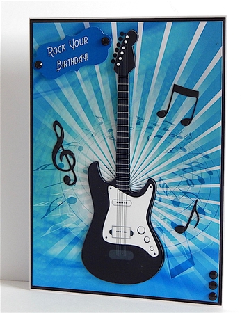 Blue Tones Guitar Music Card Topper by Denise Murray