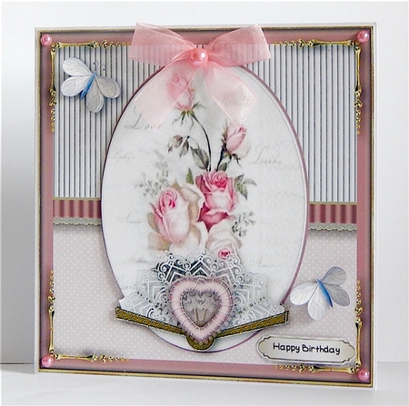 Vintage Roses & Lace Fan Card Topper by Denise Murray