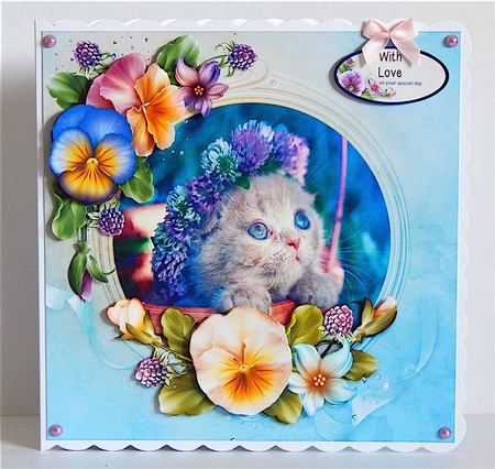 Cute Cat Cardtopper with Inlet 872 by Denise Murray