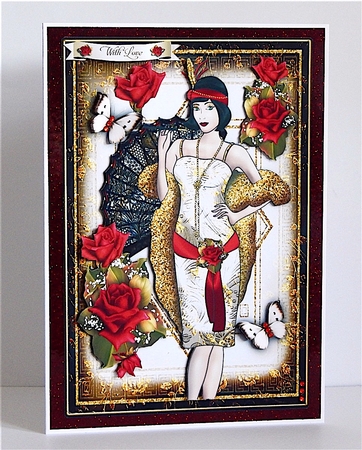 Glitter Flapper with Red Roses Topper by Denise Murray