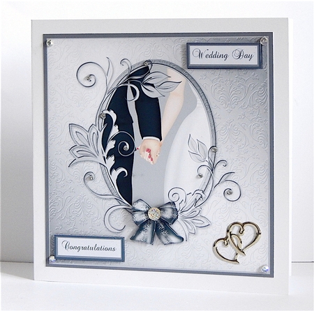 Wedding Day card with cameo frame and decoupage by Denise Murray