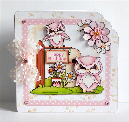 Cute Owls Large Pink Scalloped Corner Card Kit by Denise Murray