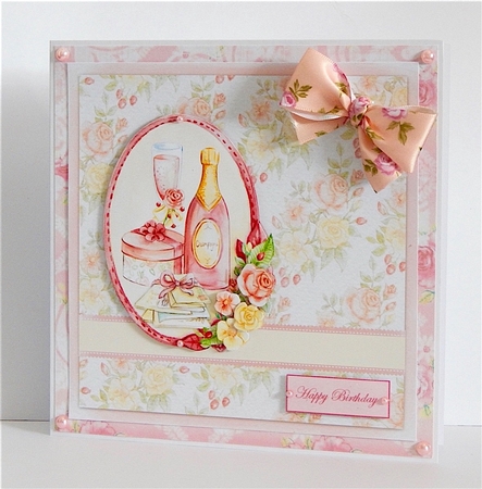 PS183 Roses, Champagne and Feminine Accesories Card Front or Topper by Denise Murray