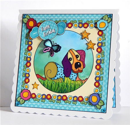Blue Rag Dog 8 Card Front by Denise Murray