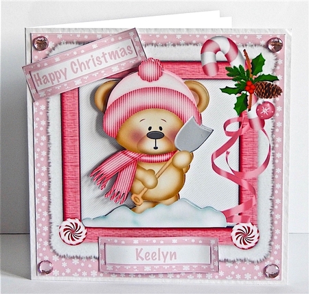Ted shovels snow pink by Denise Murray