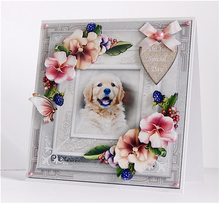 Golden puppy and Pansies by Denise Murray