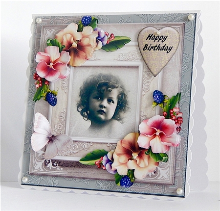 Vintage Girl and Pansies by Denise Murray