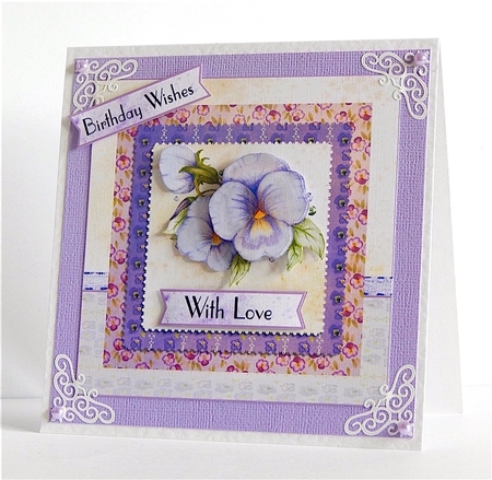 Mothers Day or various occasion with pretty Pansies for 6 x 6 card topper Featured Gallery Photo