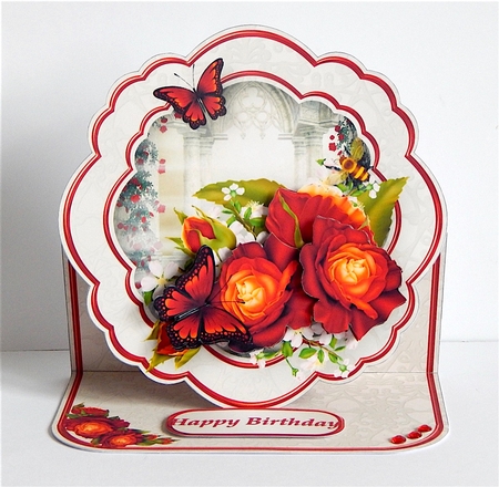 Flame Roses - Shaped Easel Card by Denise Murray