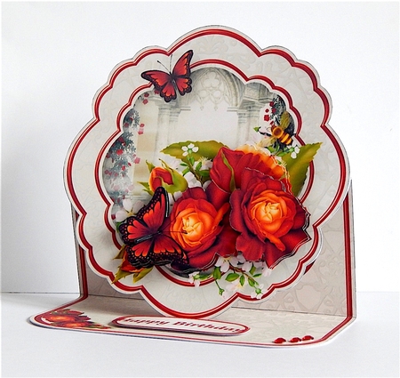Flame Roses - Shaped Easel Card by Denise Murray