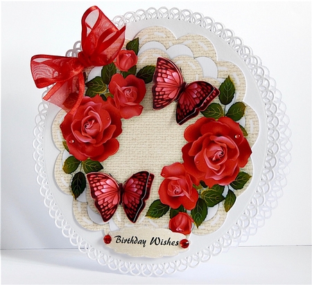 Beautiful red roses and Butterflys  by Denise Murray
