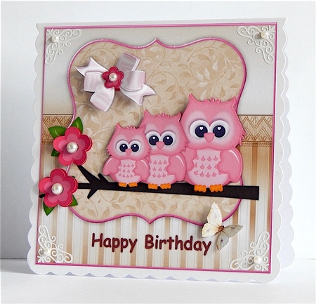 Birthday Owls Girl by Denise Murray