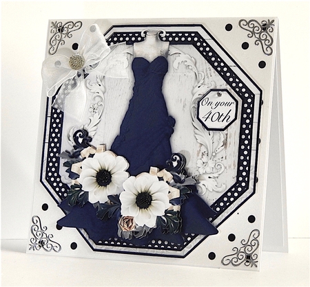 Stunning Vintage Dress & Chanel Roses Octagon Card by Denise Murray