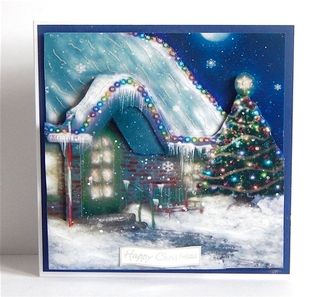 Yule Tide Magic - Christmas Cottage - 3D Decoupage kit + Insert & Gift Tag by Denise Murray