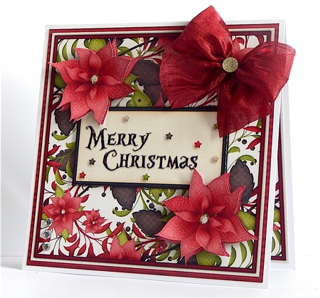 Vintage Merry Christmas Card Topper with Insert Red Poinsettia 1310 by Denise Murray