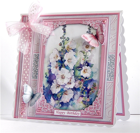 HOLLYHOCKS & BUTTERFLIES All Occasions Quick Card & Insert Mini Kit by Denise Murray
