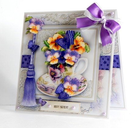 7x7 Pansy Teacup Card Kit by Denise Murray