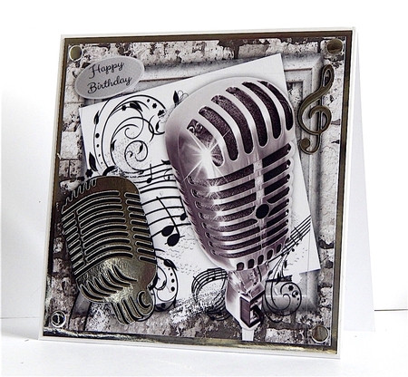 Silver Microphone With Music Notes 8x8 by Denise Murray