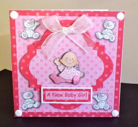 New Baby Girl and Kitties 6x6 Square Card Front with Decoup by Denise Murray