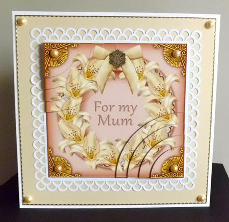 Cream Lillies for My Mum Ring 6in Duo Corner Stacker by Denise Murray