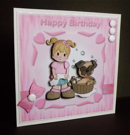 Cute Girl with Puppy in Pink by Denise Murray
