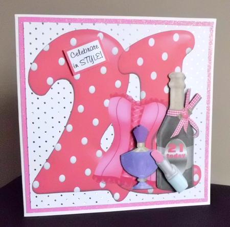 21st Large Shaped Card Front with Decoupage by Denise Murray