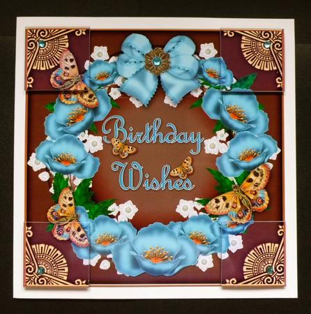 Teal and Chocolate Poppy Birthday 8in Picture Topper by Denise Murray
