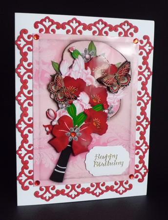 Red Poppy Pink Iris Butterfly Fan Decoupage Sheet by Denise Murray