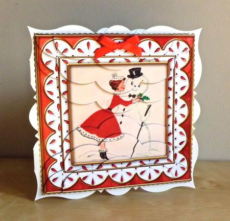 Mummy Kissing Snowman 5in Top Bottom Scallop Stacker by Denise Murray