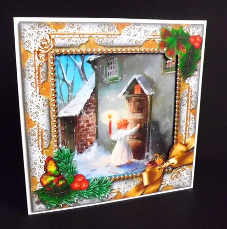 Choirboy Knocking Holly Ornate Square Card Front and Frame by Denise Murray
