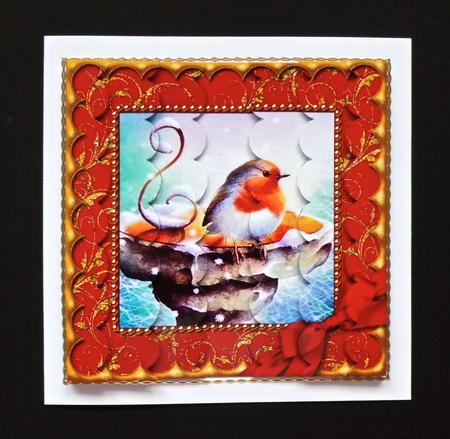 Christmas Red Robin Gold 5in Scallop Side Stacker by Denise Murray