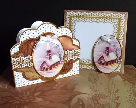 Church Lights on Plum Anglaise Scallop Step by Step Card Kit by Denise Murray