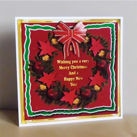 Pointsettia Christmas Wreath Quick Card Front by Denise Murray
