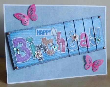Dl Happy Birthday Denim N Daisies Felties Side Stacker by Denise Murray