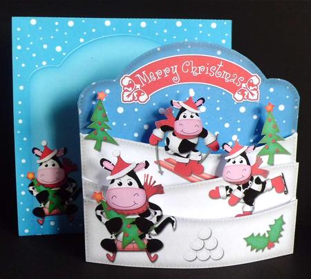 3D Xmas Milly Moo Cow Pop Out Card Kit by Denise Murray