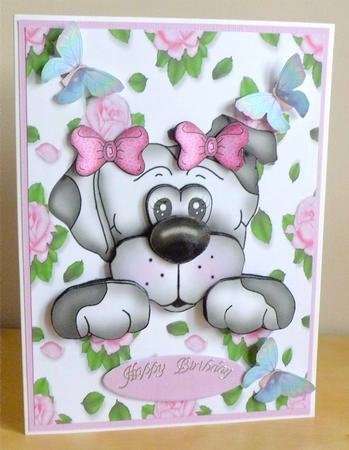 Cute Grey Dog with Bow by Denise Murray