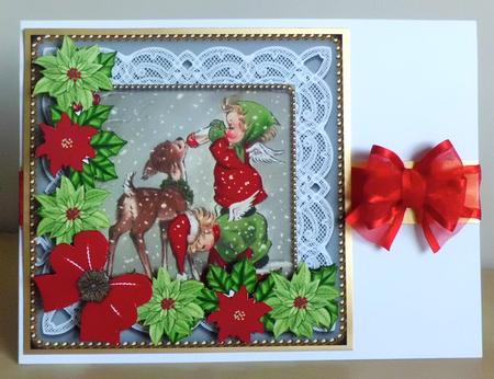 Feeding Reindeers Poinsettias Step by Step Decoupage Sheet by Denise Murray