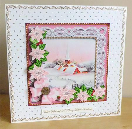 Pink Snow Church Poinsettias Step by Step Decoupage Sheet by Denise Murray