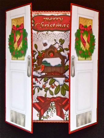 Merry Christmas Doors Gate Fold Robins Bird House by Denise Murray