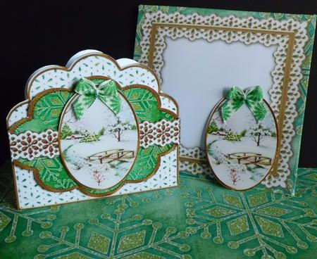 Pretty Snow Scene Green Anglaise Scallop Step by Step Kit by Denise Murray