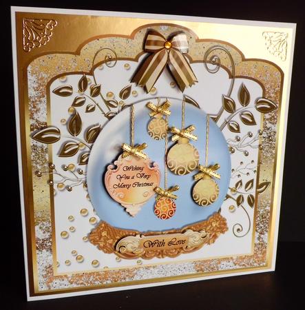 Golden Christmas Baubles Globe - Scalloped Top 8x8 by Denise Murray