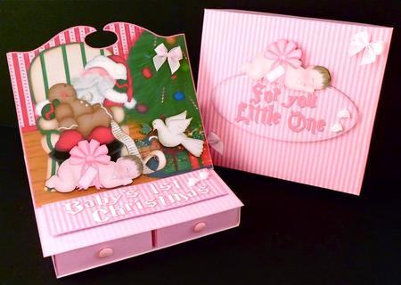 Baby Girl 1st Christmas 2 Drawer Easel Card Kit by Denise Murray